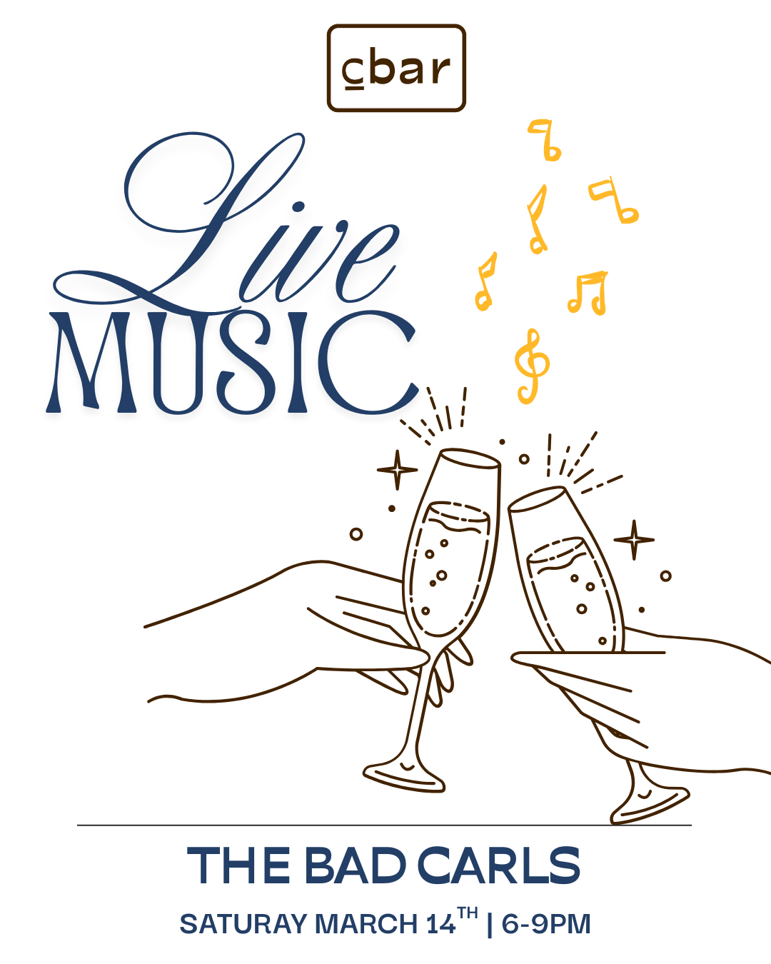 Cbar is Carlsbadโs favorite wine bar and hang out spot for locals and tourists alike, located in the heart of Carlsbad Village. Wine and dine with the touch of live music while enjoying sommelier-selected wines and an elevated chef-driven menu in a cozy, welcoming atmosphere. Evenings here fill up fast once the music begins, and itโs easy to see why โ perfect for date night, girlsโ night, or a spontaneous night out that turns into your favorite plan of the week. Walk-ins welcome when available. Reservations recommended via OpenTable.