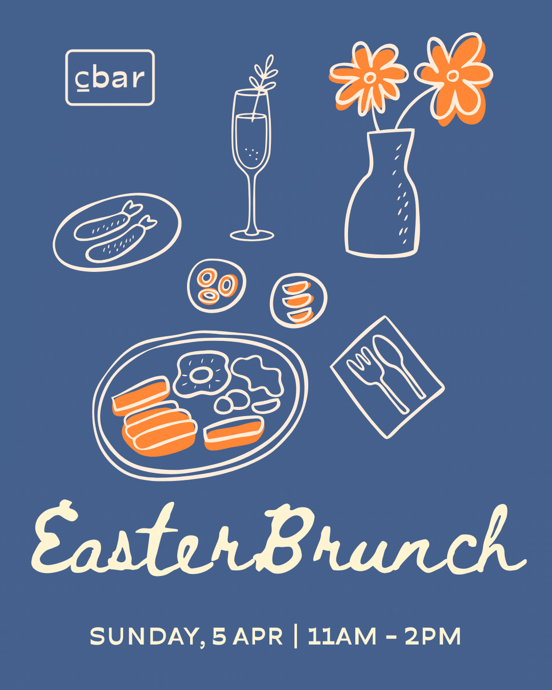 Easter brunch at Cbar 🐣🥂 11am–2pm Good food, mimosas, and a table with your favorite people. That’s all you really need. Walk-ins welcome. Reservations recommended through OpenTable.