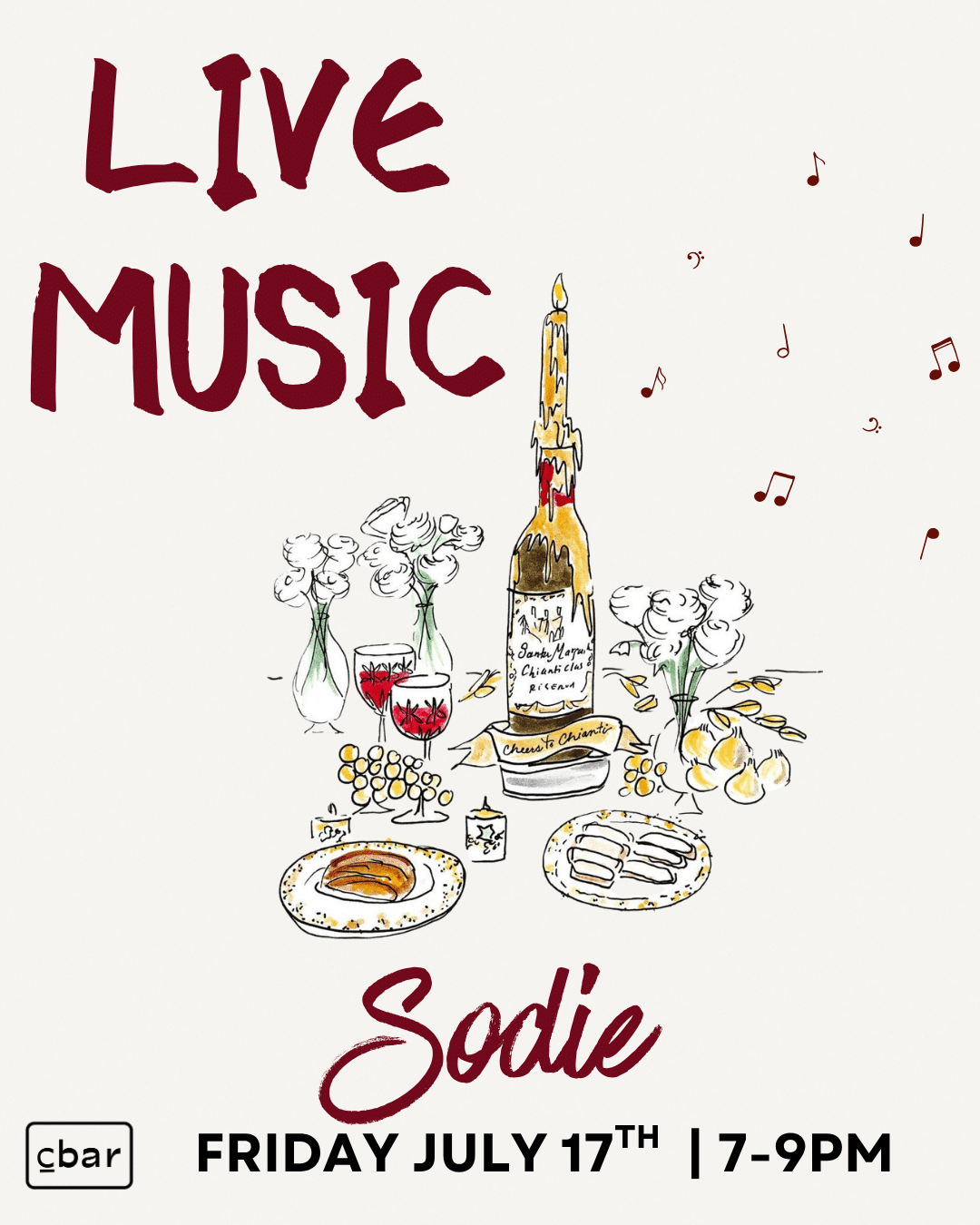 Live Music with Sodie of The Swingin' Johnsons Spend your Friday evening at Cbar with live music from Sodie of The Swingin' Johnsons. Known for his soulful vocals, feel-good energy, and crowd-favorite covers, Sodie brings the perfect soundtrack to a night of great wine, chef-driven bites, and laid-back coastal vibes in the heart of Carlsbad Village. Gather your friends, order your favorite bottle (or flight), and settle in for an evening where the music is as good as the company. Friday, July 17th 7 PM–9 PM Cbar | Carlsbad Village Live Music with Sodie Boutique Wines & Curated Flights Chef-Driven Coastal Cuisine Relaxed Carlsbad Village Vibes Walk-ins welcome. Reservations recommended via OpenTable. C you at the Bar.