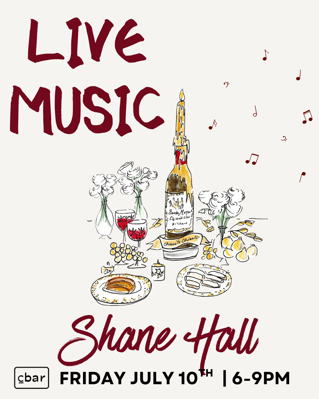 Live Music at Cbar this Friday Join us Friday, July 10th from 6–9 PM for an evening with Shane Hall — where outlaw Americana meets vintage rock in the heart of Carlsbad Village. Settle in with a glass of wine, coastal bites, and our featured All White Wine Flight while enjoying live music and laid-back Friday night vibes. Walk-ins welcome. Reservations recommended via OpenTable.