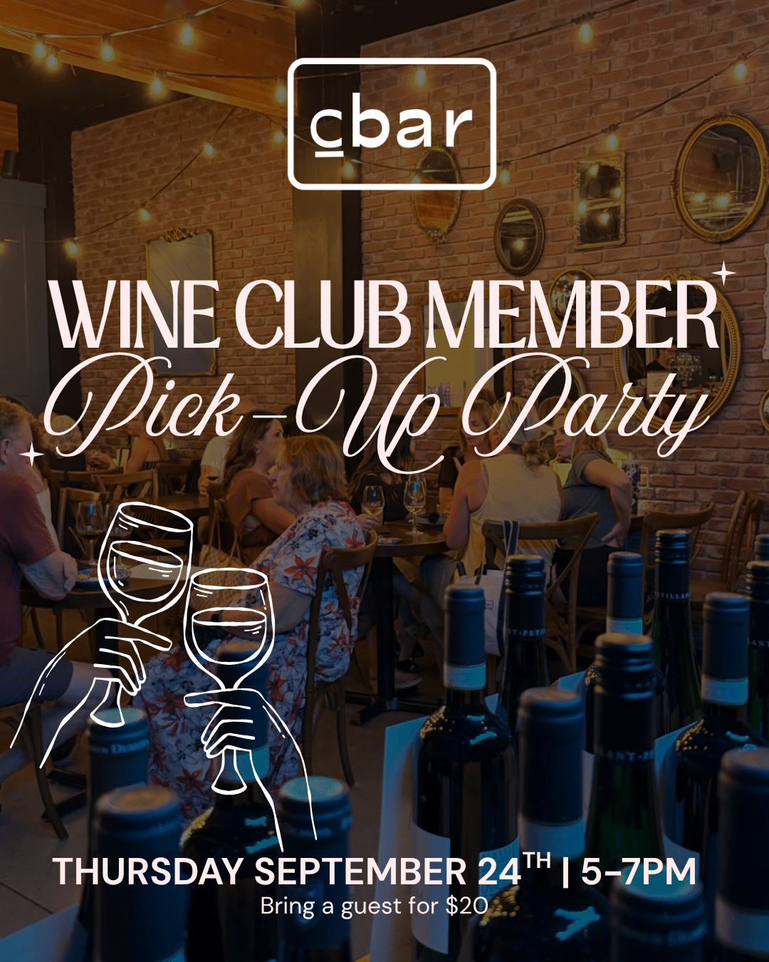 Your September wine club selection is here. Join us on Thursday, September 24th from 5–7 PM for Cbar's Wine Club Member Pick-Up Party in the heart of Carlsbad Village. Pick up your monthly wine selections, connect with fellow members, and enjoy an evening celebrating great wine and community. Members are welcome to bring a guest for $20, making it the perfect opportunity to share the Club C experience with a friend. Whether you're picking up your wines, discovering new favorites, or simply enjoying a night out at your favorite Carlsbad wine bar, we look forward to raising a glass with you. Not a member yet? Join Club C today and enjoy curated wine selections, exclusive member pricing, special events, and more. C you at the bar.