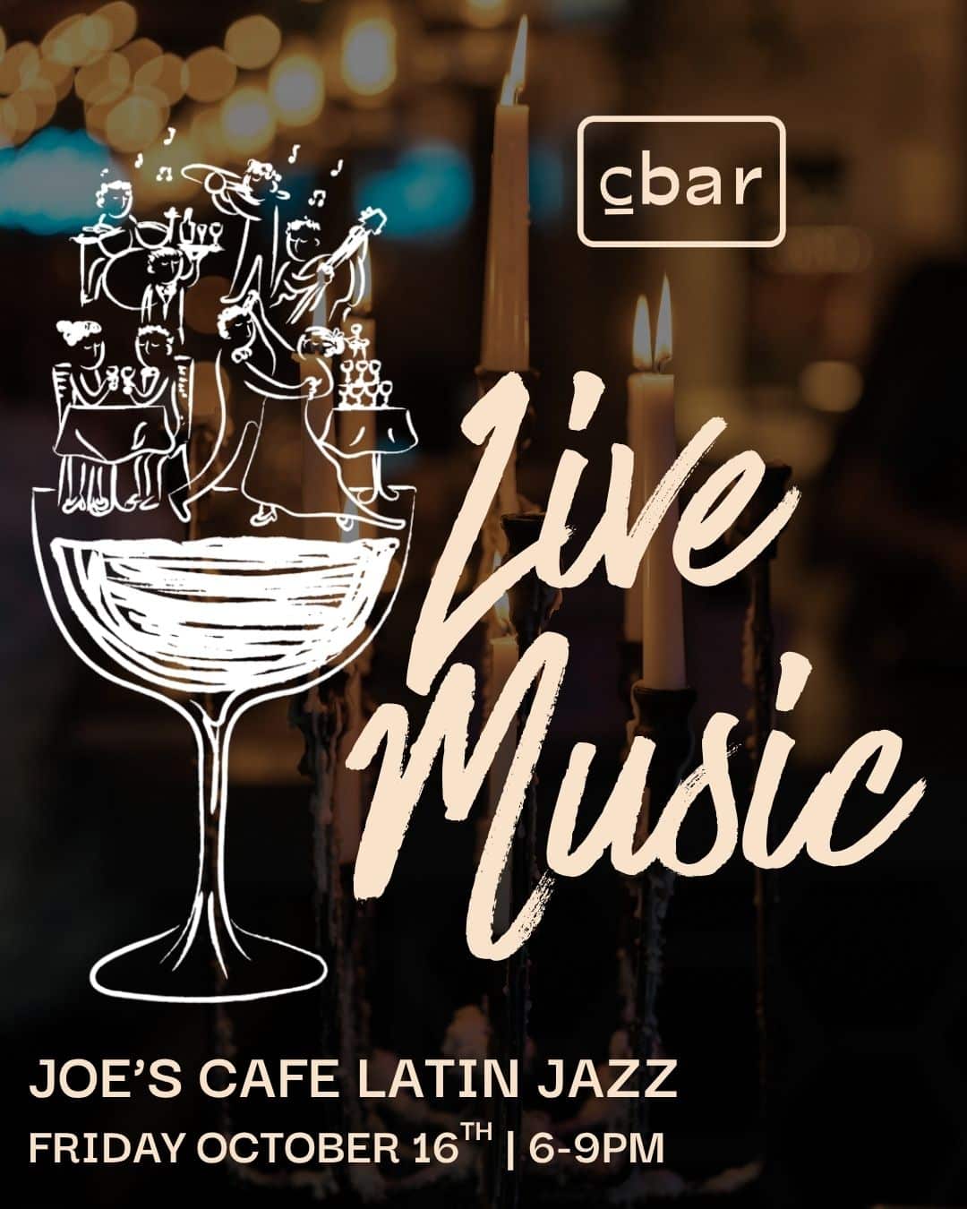 Cbar Live Latin Jazz | Joe’s Cafe Latin Jazz Ensemble Turn your Friday night into a little Latin escape. Join us at Cbar in the heart of Carlsbad Village for an evening of live Latin jazz with Joe’s Cafe Latin Jazz Ensemble. Expect vibrant rhythms, smooth jazz, great wine, and the kind of energy that makes staying for “just one more” almost inevitable. Pair the music with sommelier-selected wines, craft beer, and dishes from our chef-driven menu while you settle in for a night that feels equal parts date night, dinner out, and Carlsbad nightlife. Perfect for date night, girls’ night, or simply kicking off the weekend with good music and even better company. Seating fills quickly during live music nights, so reservations are recommended. Walk-ins are welcome when available. Reserve your table here. C you at the Bar!