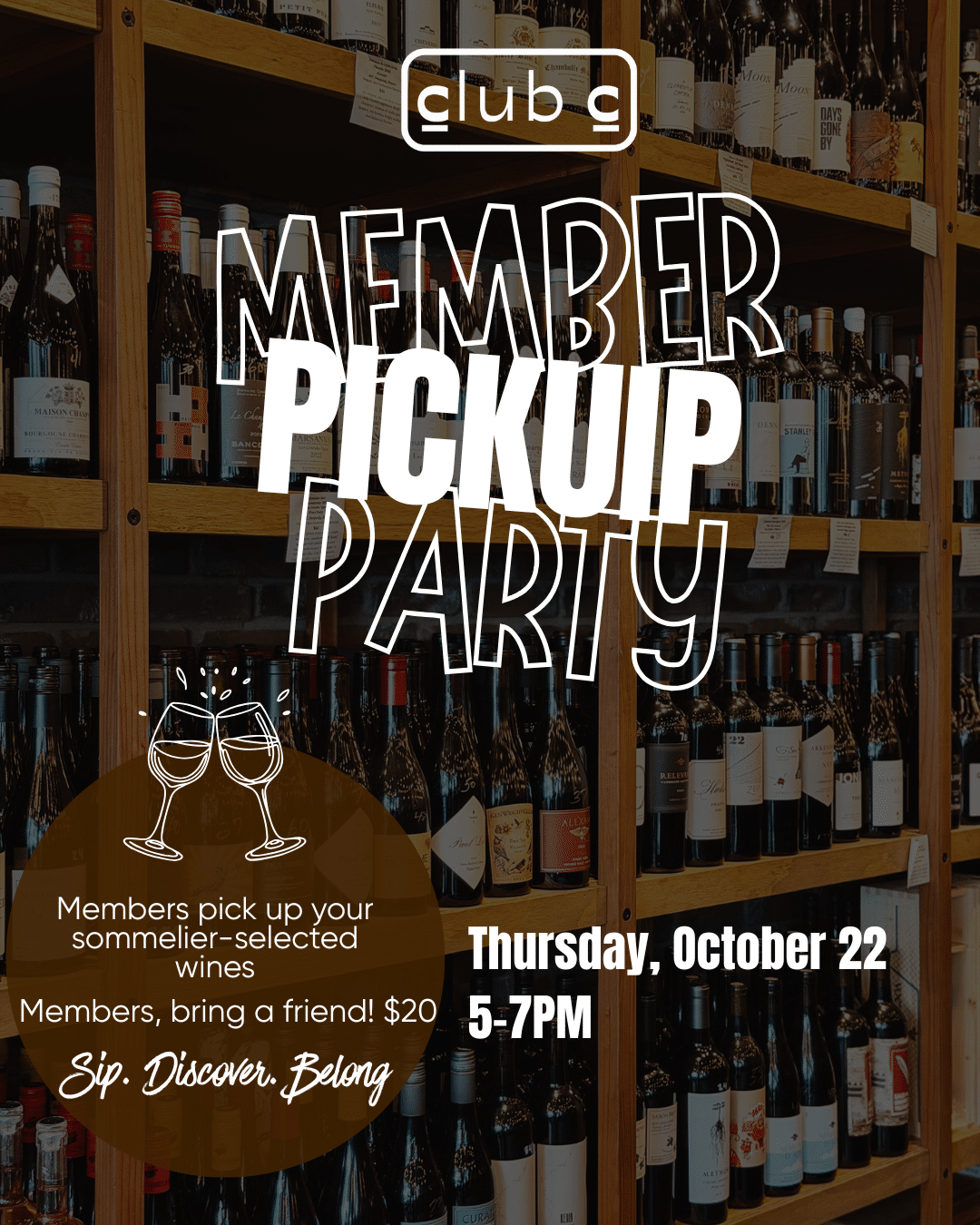 Join us on Thursday, September 22nd from 5–7 PM for Cbar's Wine Club Member Pick-Up Party in the heart of Carlsbad Village. Pick up your monthly wine selections, connect with fellow members, and enjoy an evening celebrating great wine and community. Members are welcome to bring a guest for $20, making it the perfect opportunity to share the Club C experience with a friend. Whether you're picking up your wines, discovering new favorites, or simply enjoying a night out at your favorite Carlsbad wine bar, we look forward to raising a glass with you. Not a member yet? Join Club C today and enjoy curated wine selections, exclusive member pricing, special events, and more. C you at the bar!